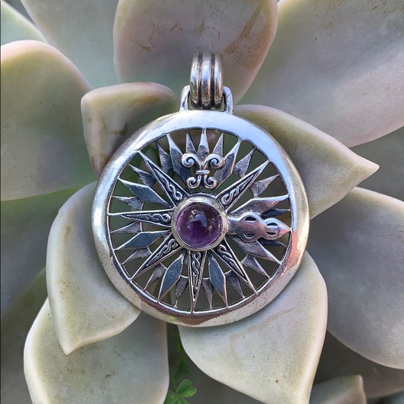 Celtic Fleur de Lis Compass Rose Amethyst Pendant - Picture 5 of 12